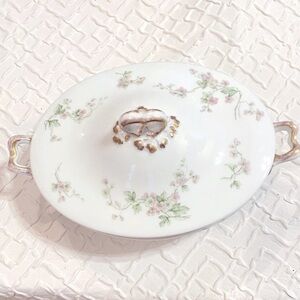 William Guerin Limoges Porcelain Covered Dish Pink Floral  Gold Accents
